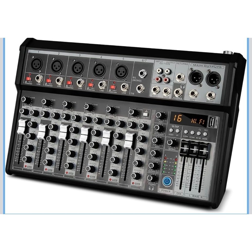 Depusheng XT7 7-Channel Analog Audio Mixer USB Bluetooth 16 DSP +48V Phantom